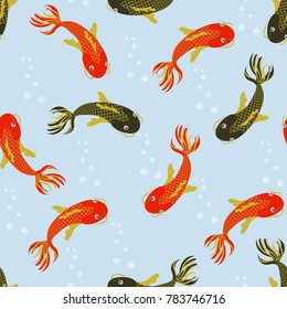 Seamless vector pattern Yin Yang Koi carp fish in oriental style, symbolize luck and love. Japanese and Chinese background.