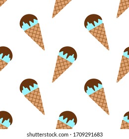 Seamless vector pattern with yummy ice cream in simple flat style.