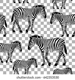 Seamless vector pattern with zebras on grey checkered background. Ethnic textile design collection, art deco motifs.
