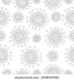 Seamless vector pattern in zenart style for fabrics, wallpaper or background. Seamless vector pattern with abstract snowflake patterns.