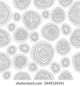 Seamless vector pattern in zenart style for fabrics, wallpaper or background. Seamless black and white vector pattern with abstract floral pattern. Seamless pattern with circles.