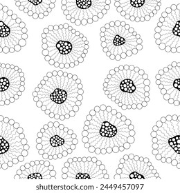 Seamless vector pattern in zenart style for fabrics, wallpaper or background. Seamless black and white vector pattern with abstract pattern. Seamless pattern with circles.