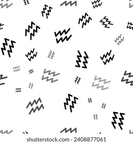 Seamless vector pattern with zodiac aquarius symbols, creating a creative monochrome background with rotated elements. Vector illustration on white background