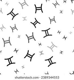 Seamless vector pattern with zodiac gemini symbols, creating a creative monochrome background with rotated elements. Vector illustration on white background