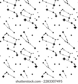 Seamless vector pattern. Zodiac signs. Space background. Use for wrapping paper, fabric etc. Vector stock illustration