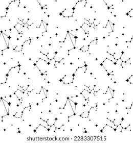 Seamless vector pattern. Zodiac signs. Space background. Use for wrapping paper, fabric etc. Vector stock illustration