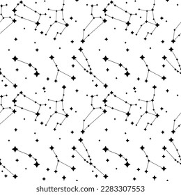 Patrón vectorial sin cable. Signos zodiacos. Fondo espacial. Uso para envolver papel, tela, etc. Ilustración de material vectorial