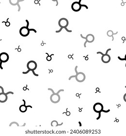 Seamless vector pattern with zodiac taurus symbols, creating a creative monochrome background with rotated elements. Vector illustration on white background