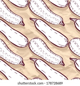 seamless vector pattern with zucchini, cartoon drawing, hand drawn vintage vector illustration