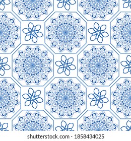 Seamless vector pattern.Azulejos Tiles. Portuguese, Arabic, Indian, Islamic motif for printing, textiles, ceramic tiles