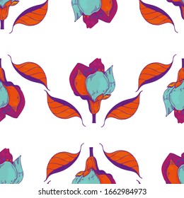 Patrón vectorial sin problemas.Flores de fantasía.Papel pintado natural, decoración floral, ilustración. Decoración en casa.Flores de primavera.Se pueden utilizar para imprimir, envolver papel, póster, papel pintado, saludos y textiles.