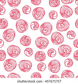 Seamless vector pattern.Round balls. The decor is similar to balls of yarn. Vector template for printing on fabric,seamless surfaces and wrapping paper.Monochrome image