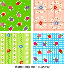 Seamless vector patterns with berries and flowers