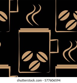 Seamless vector patterns with cups and cofee grains on the white background. Series of Food and Drink Seamless Patterns