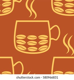 Seamless vector patterns with cups and cofee grains on the white background. Series of Food and Drink Seamless Patterns