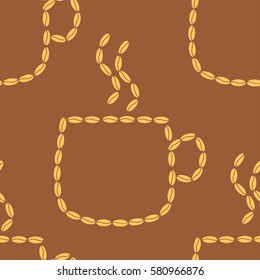 Seamless vector patterns with cups and cofee grains on the white background. Series of Food and Drink Seamless Patterns