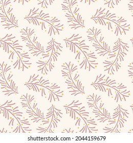 Seamless vector patterns with delicate pastel pink leaves. botanical backgrounds in pastel colors. beautiful leaves pattern illustrations on textile christmas pattern.