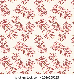 Seamless vector patterns with delicate red leaves. botanical backgrounds in pastel colors. beautiful leaves pattern illustrations on textile christmas pattern.