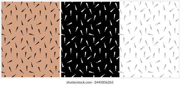 Seamless Vector Patterns with Exclamation Mark Isolated on a Light Brown, Black and White Background. Irregular Abstract Endless Print with Interjection. Exclamation Point Repeatable Design. RGB.