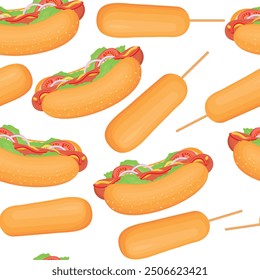 Seamless vector patterns with fast food. Food and products concept. Element for your design. For wrapping paper, prints, etc.