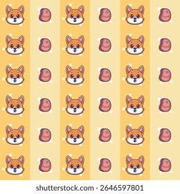 A seamless vector patterns featuring a Fox interacting with pieces of meat perfect for background, warping paper, packaging design,animals themed etc