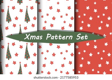 Seamless vector patterns with five-pointed stars and christmas tree