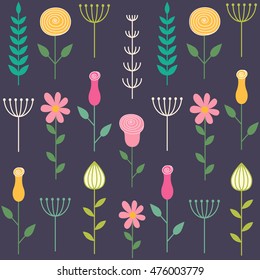 Seamless vector patterns. Floral background. Decorative elements.