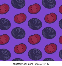 seamless vector patterns fruits berries blueberries

red, burgundy irregular brush on a pink background. print of delicious juicy fruits. Simple geometric design. 