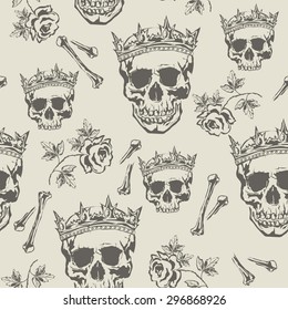 Seamless Vector Patterns With Grunge  Human Skulls