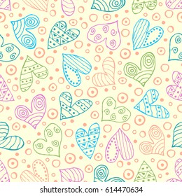 Seamless vector patterns with hearts. Background with hand drawn ornamental symbols and decorative elements. Decorative repeating ornament. Graphic illustration.Series of Love vector Seamless Patterns