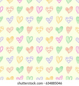 Seamless vector patterns with hearts. Background with hand drawn ornamental symbols and decorative elements. Decorative repeating ornament. Graphic illustration.Series of Love vector Seamless Patterns