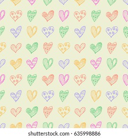 Seamless vector patterns with hearts. Background with hand drawn ornamental symbols and decorative elements. Decorative repeating ornament. Graphic illustration.Series of Love vector Seamless Patterns