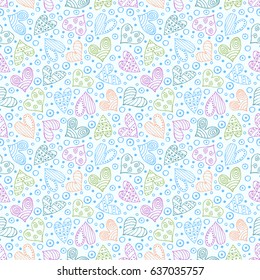 Seamless vector patterns with hearts. Background with hand drawn ornamental symbols and decorative elements. Decorative repeating ornament. Graphic illustration.Series of Love vector Seamless Patterns