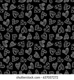 Seamless vector patterns with hearts. Background with hand drawn ornamental symbols and decorative elements. Decorative repeating ornament. Graphic illustration.Series of Love vector Seamless Patterns