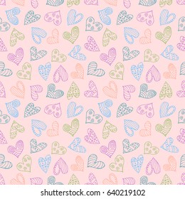 Seamless vector patterns with hearts. Background with hand drawn ornamental symbols and decorative elements. Decorative repeating ornament. Graphic illustration.Series of Love vector Seamless Patterns