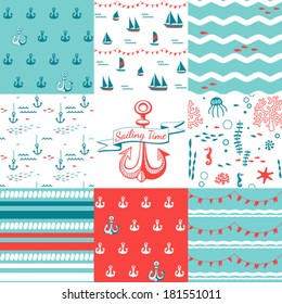 Seamless vector patterns with nautical elements.