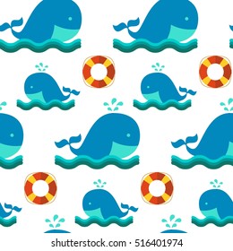 Seamless vector patterns with nautical elements wave collection paper. 