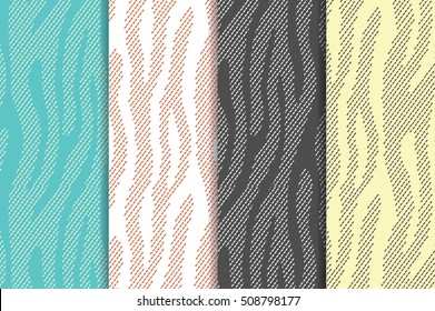 Seamless vector patterns set with zebra/tiger stripes. Textile repeating animal fur backgrounds. Halftone stripes endless backgrounds. Abstract animal prints.