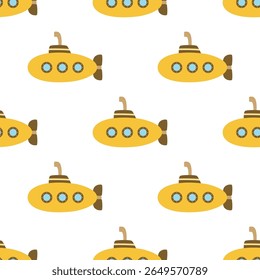 padrões vetoriais sem costura com conjunto de transporte, fundo de submarinos de desenhos animados para impressão, têxteis, tecidos, desenvolvimento infantil, estilo plano