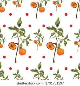 Seamless vector peach pattern. Vector  peach twig  pattern illustration. Illustration for post card, wedding, banner, textile, wallpaper, fabric. Vintage natural botanic illustration of peach frame