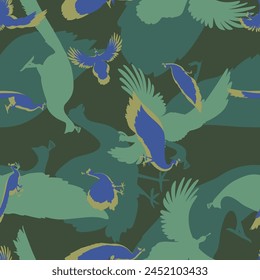 Seamless vector peacock camouflage pattern army pattern peacock silhouettes
