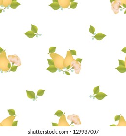 Seamless vector pear and rose pattern. Fruity background