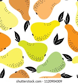 Seamless Vector Pears Pattern. Cute Hand Drawn Print on a Transparent Background
