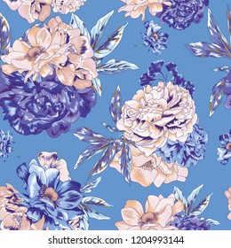 Seamless Vector Peony Botanical Flower Pattern