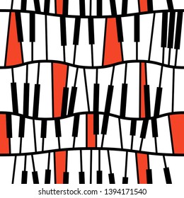 Seamless vector piano pattern in black and white and red for wrapping, craft, textile