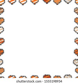 Seamless. Vector. Picture in orange, white and black colors. Quadratic frames doodles.
