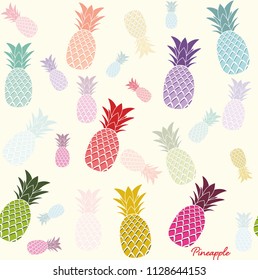 Seamless Vector pineapple background. Exotic tropical fruit. Summer fruits for healthy lifestyle. Pineapple fruit. Vector illustration. Pineapple illustration, typography, t-shirt graphics, vectors.