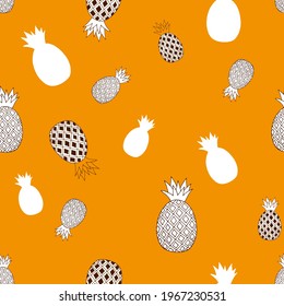 Seamless vector pineapple pattern. Funny hand drawn summer tropical fruits in simple abstract ornament for prints on any surface