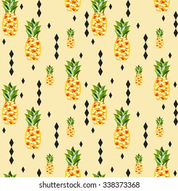 Seamless  vector pineapple pattern with triangles, strips, dots and circles. Tropical jungle fruits in original geometric style