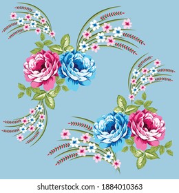 seamless vector pink and blue flowers pattern on blue background